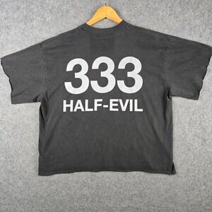Half Evil 333 T Shirt Mens Large Black Raw Hem Cropped Streetwear Graphic Tee